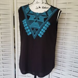 Red Ranch Black and Blue Embroidered Sleeveless  Women's Top Size M